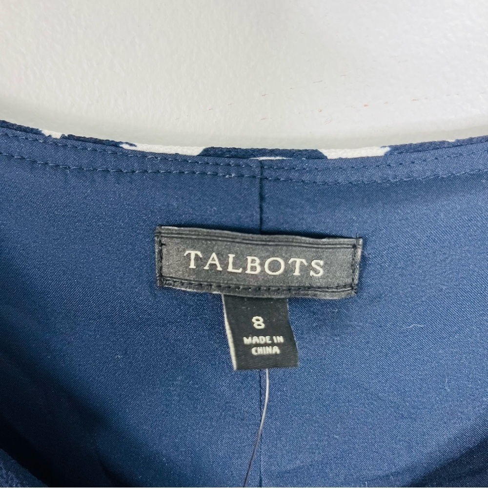Talbots NEW Size 8 Floral Navy V-Neck Sheath midi Chiffon Dress Belted - Picture 7 of 8